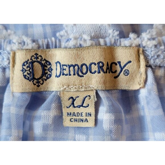 Democracy Blouse Womens XL Blue Patterned Textured Gathered Sleeve Ruffle Blue W - Picture 6 of 11